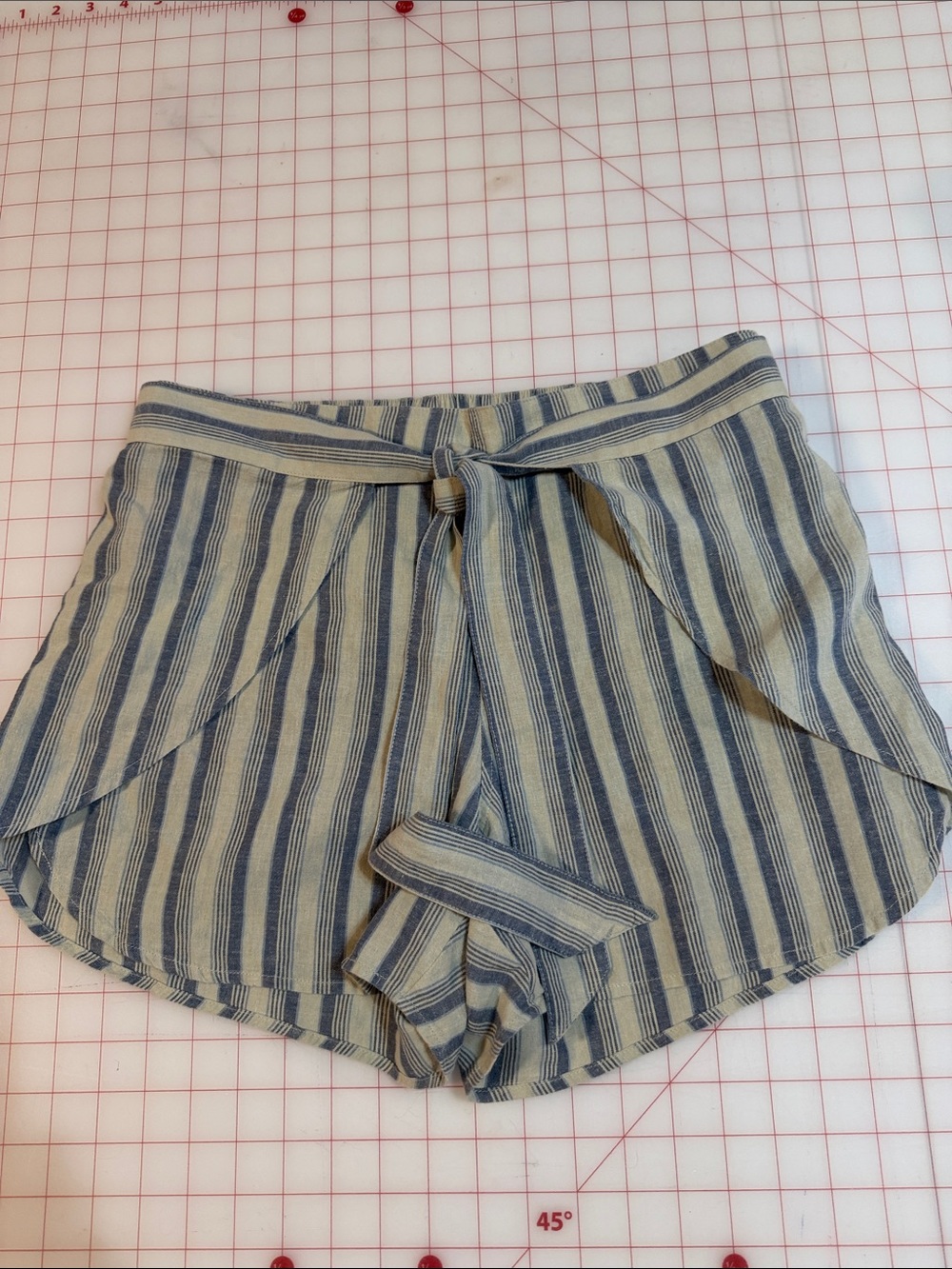 Patagonia Blue and Cream Striped High Waist Tie-Front Shorts